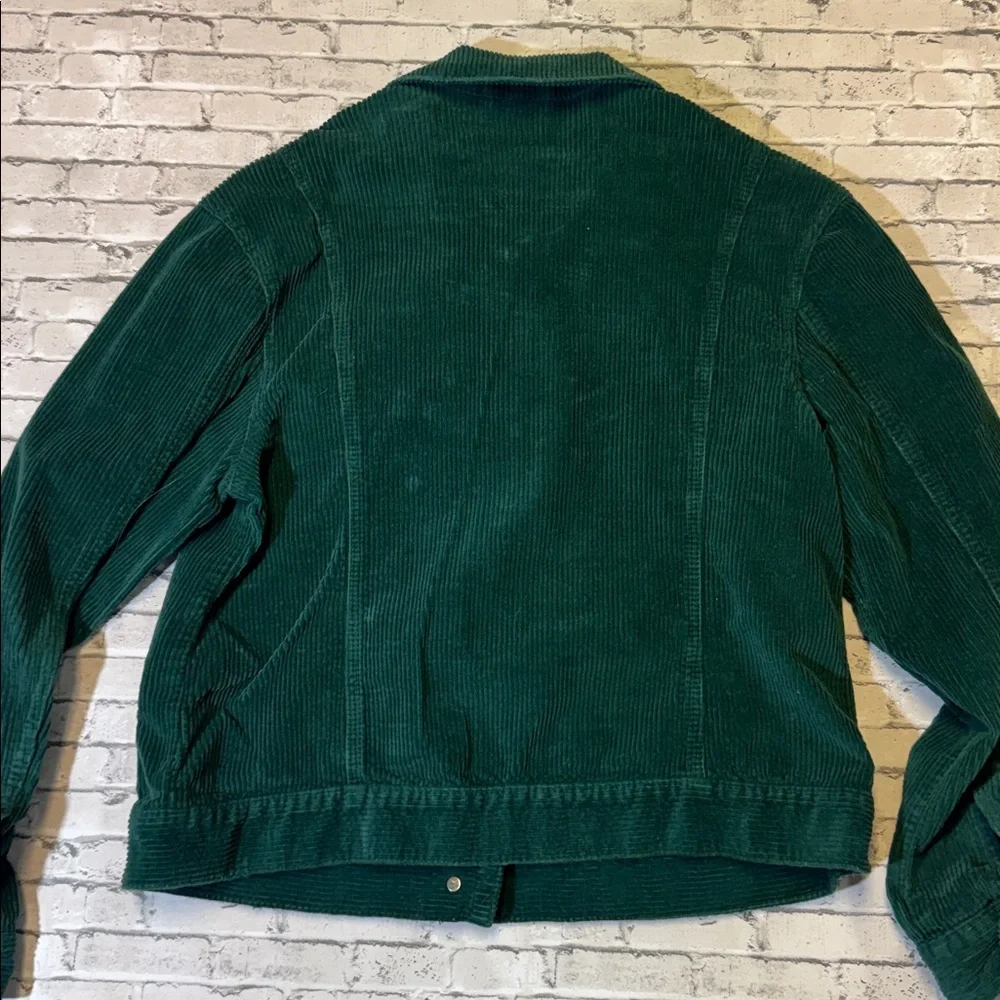 Free People womens M Medium green Nelson button up corduroy trucker jacket EUC